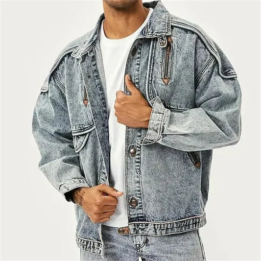 Veste en denim moto ajustée pour hommes