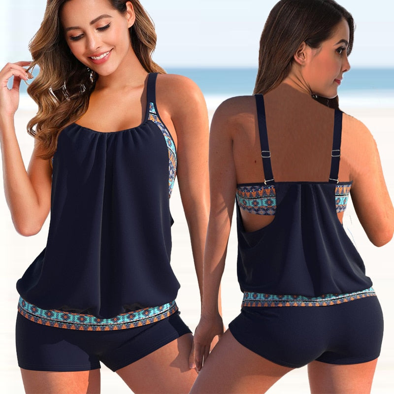 Tankini Élégant à Deux Teintes pour Femmes