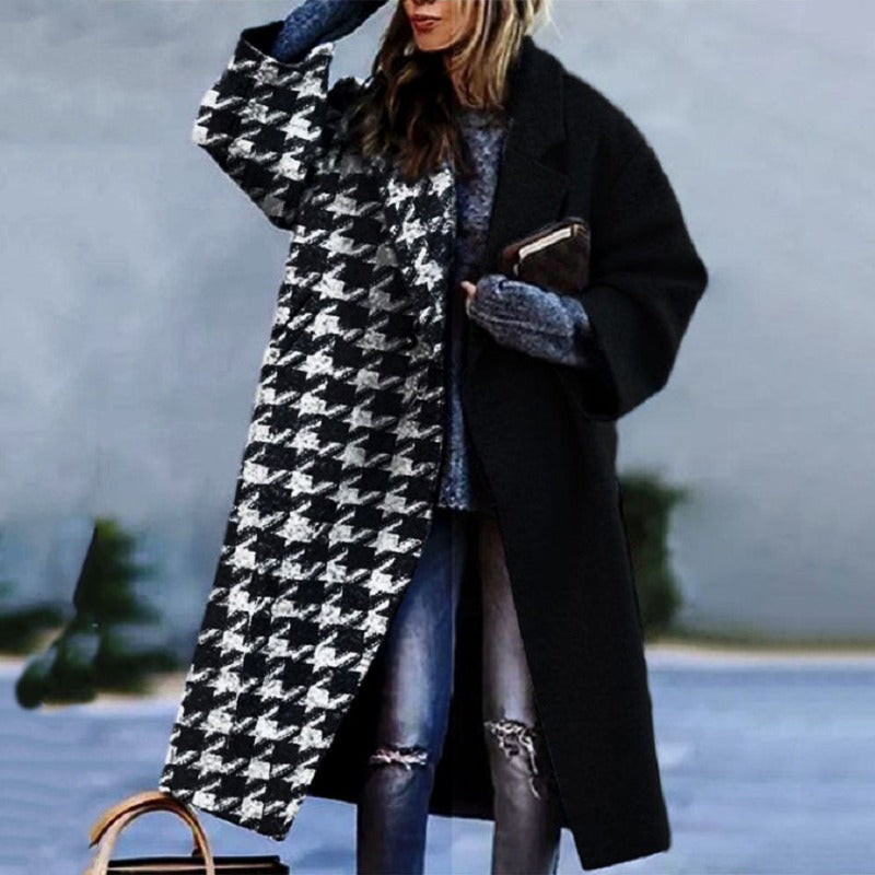 Élégant Manteau Long à Motifs pour Femmes