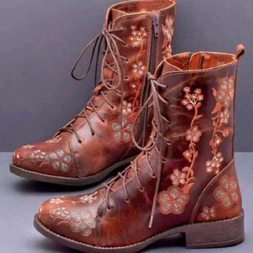 Bottes Chic à Broderies Ethniques pour Femmes