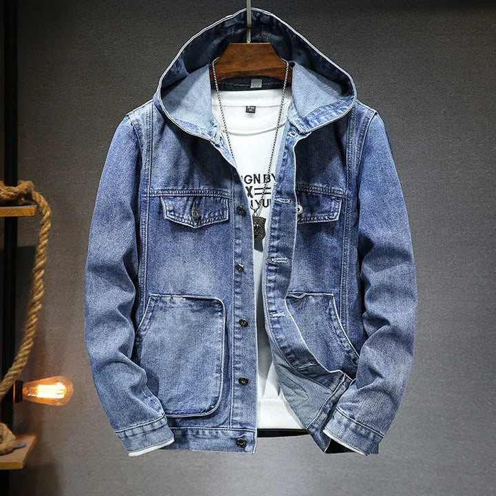 Veste en denim vintage avec capuche pour hommes