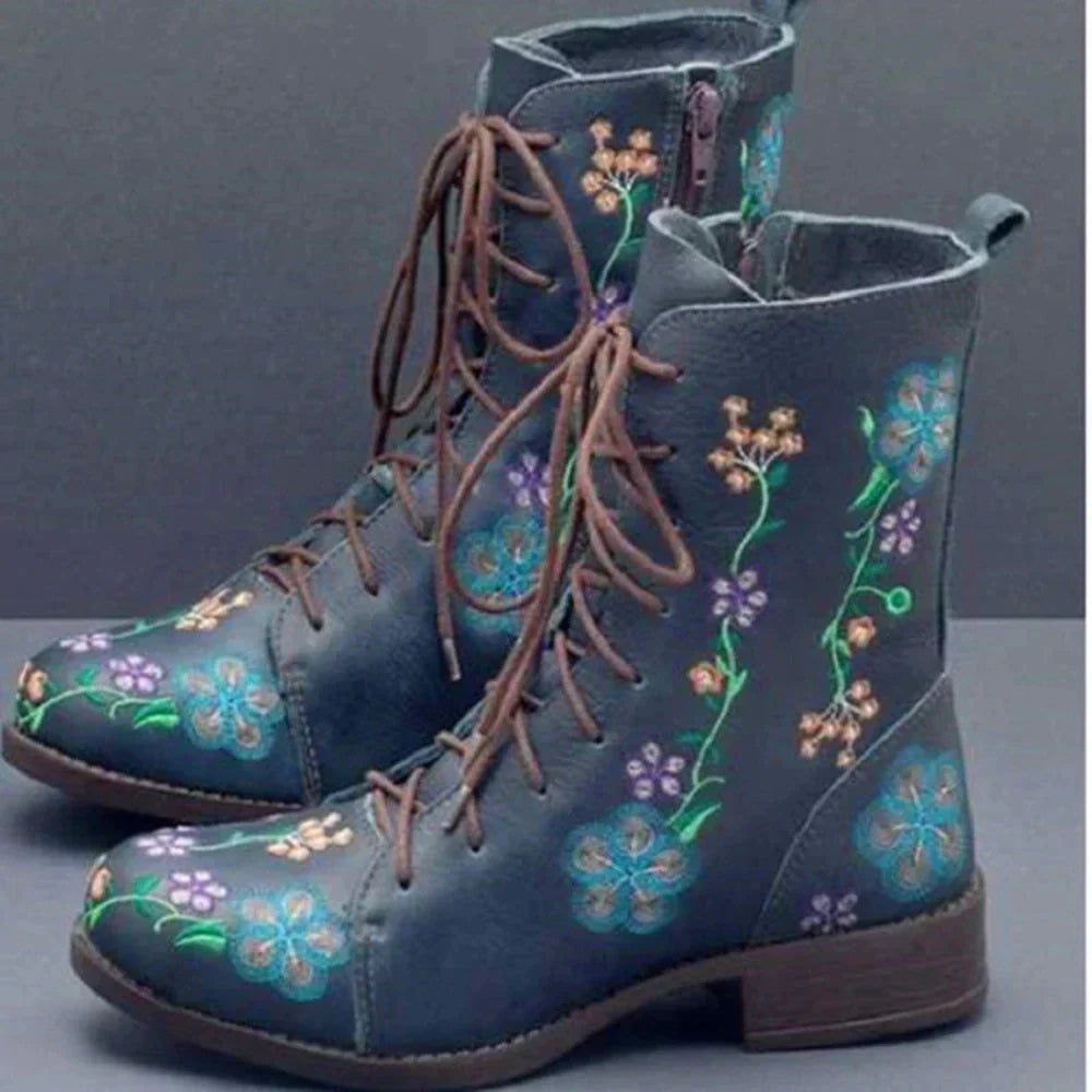 Bottes Chic à Broderies Ethniques pour Femmes