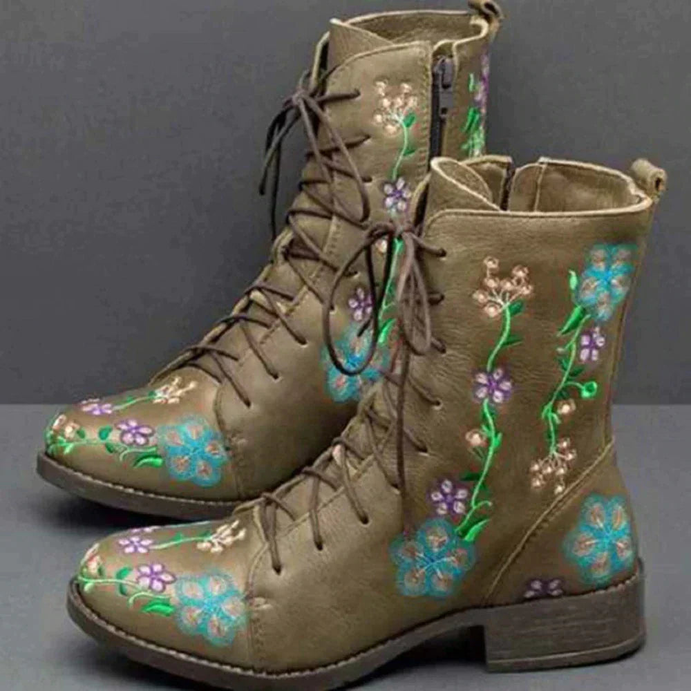Bottes Chic à Broderies Ethniques pour Femmes