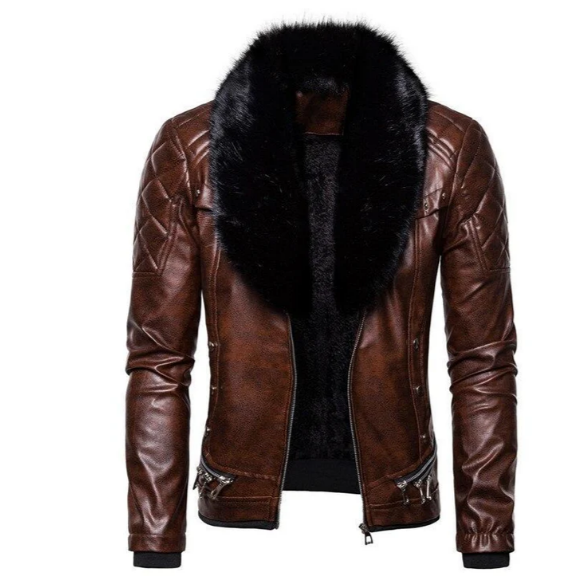 Veste en cuir avec col amovible pour hommes