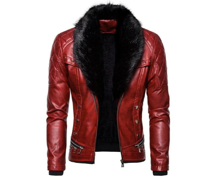 Veste en cuir avec col amovible pour hommes