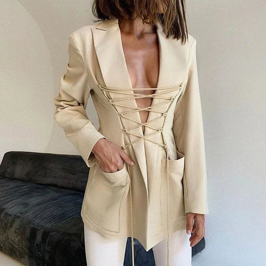 Blazer en dentelle avec poches de manche pour femmes