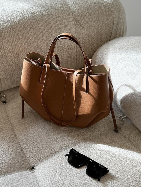 Sac Fourre-Tout Sculpté avec Côtés Plissés en Cuir pour Femmes