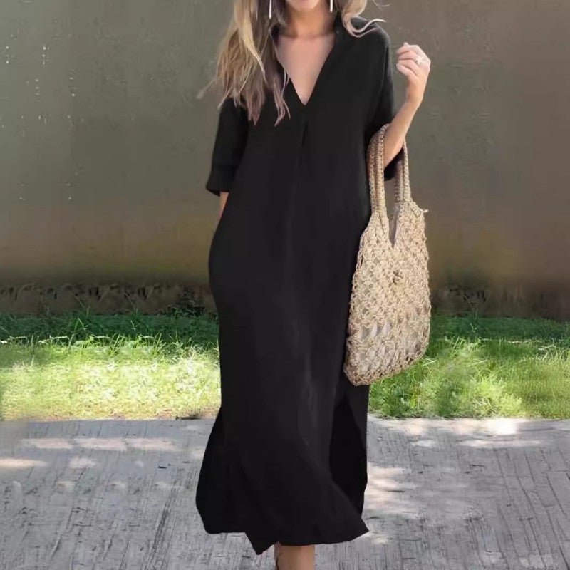 Robe longue à coupe ample avec manches courtes