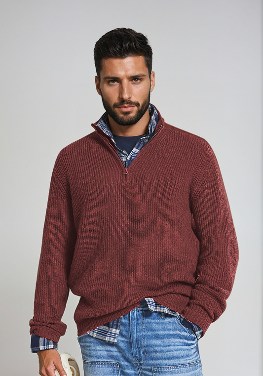 Pull Long à Col Montant Zippé pour Hommes
