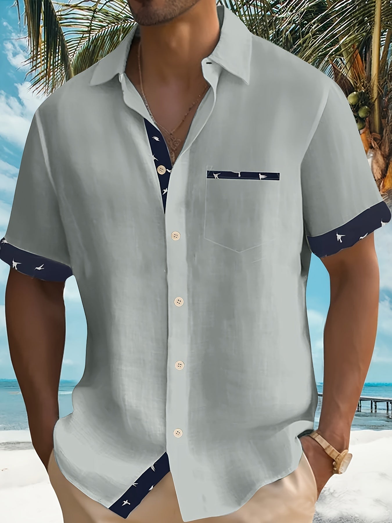 Chemise pour homme à manches courtes avec col à revers et poche poitrine