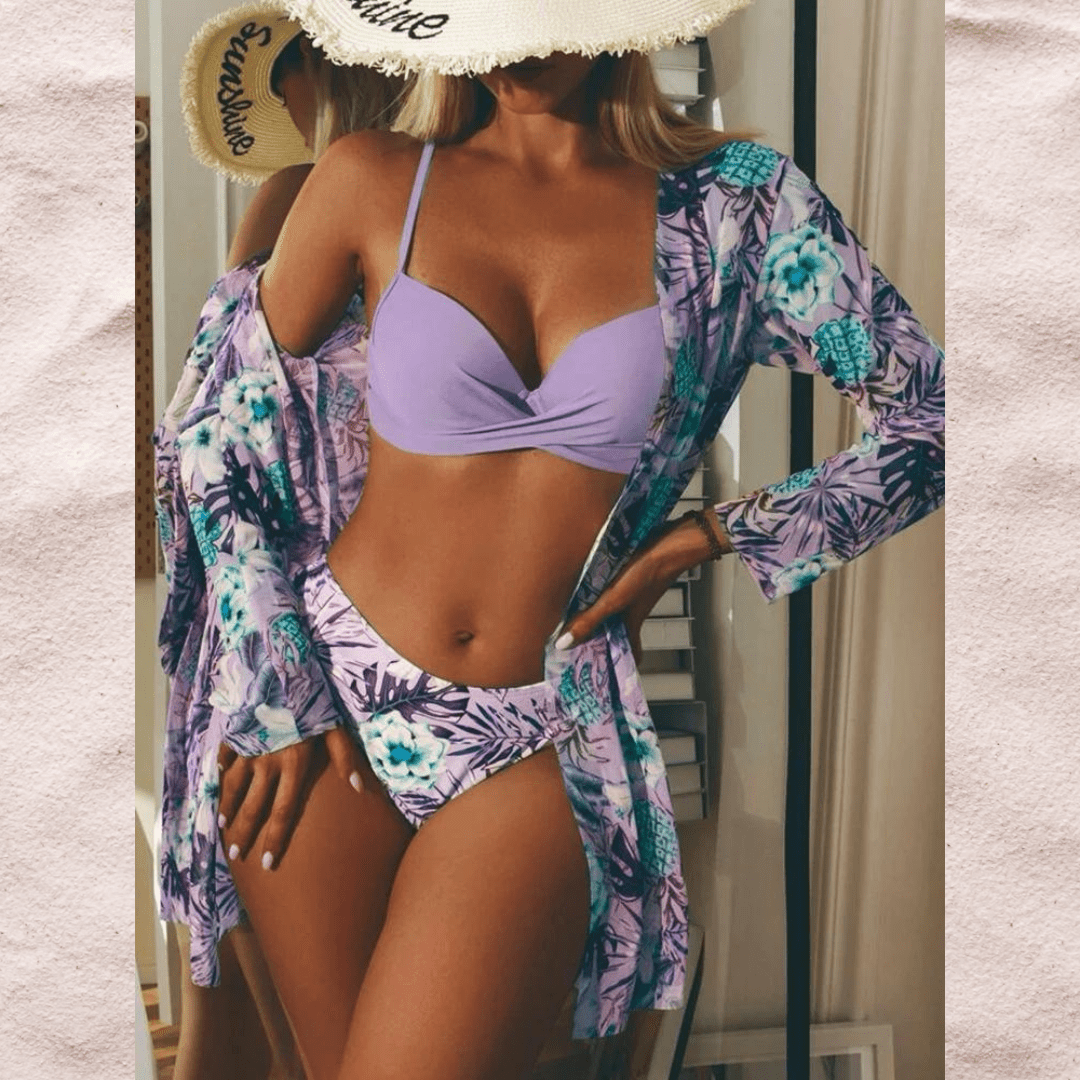 Bikini Élégant à Fleurs avec Kimono pour Femmes - Marie Montel