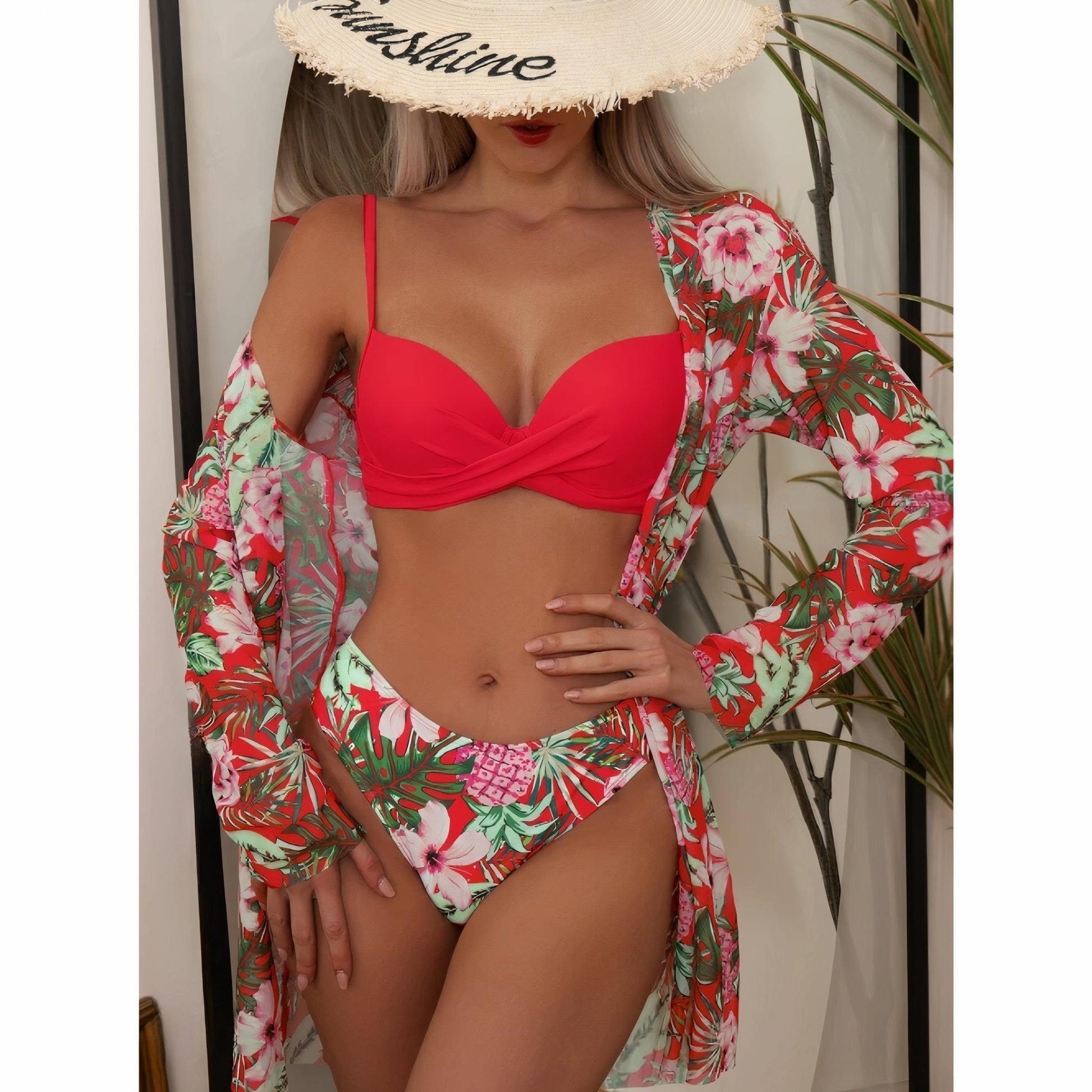 Bikini Élégant à Fleurs avec Kimono pour Femmes - Marie Montel