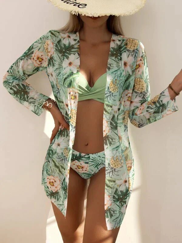 Bikini Élégant à Fleurs avec Kimono pour Femmes - Marie Montel
