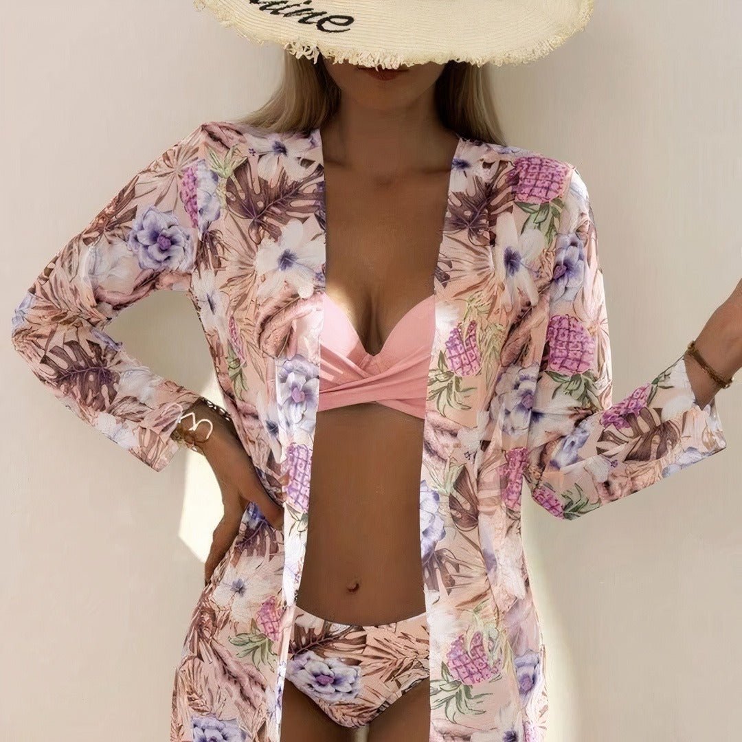 Bikini Élégant à Fleurs avec Kimono pour Femmes - Marie Montel