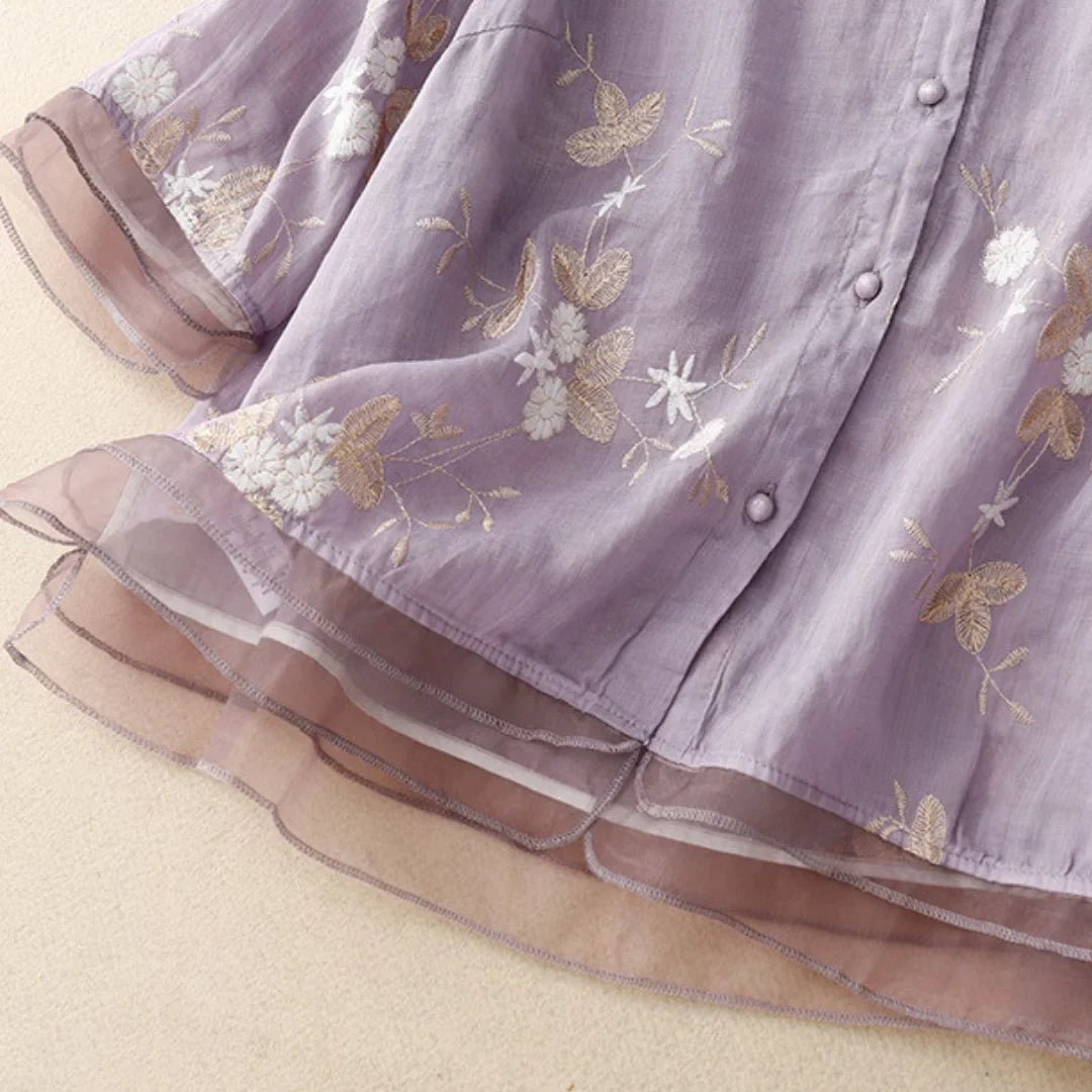 Blouse Brodée Élégante à Manches Mi - longues pour Femmes - Marie Montel
