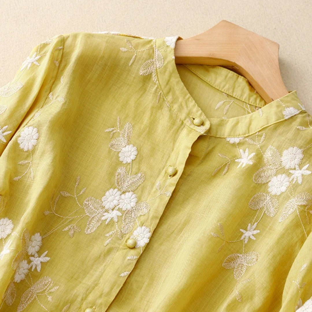 Blouse Brodée Élégante à Manches Mi - longues pour Femmes - Marie Montel