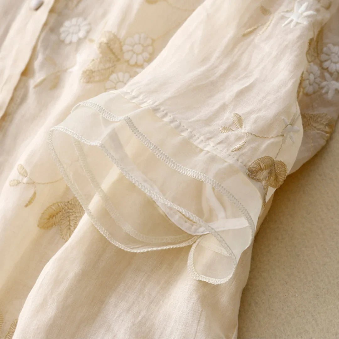 Blouse Brodée Élégante à Manches Mi - longues pour Femmes - Marie Montel