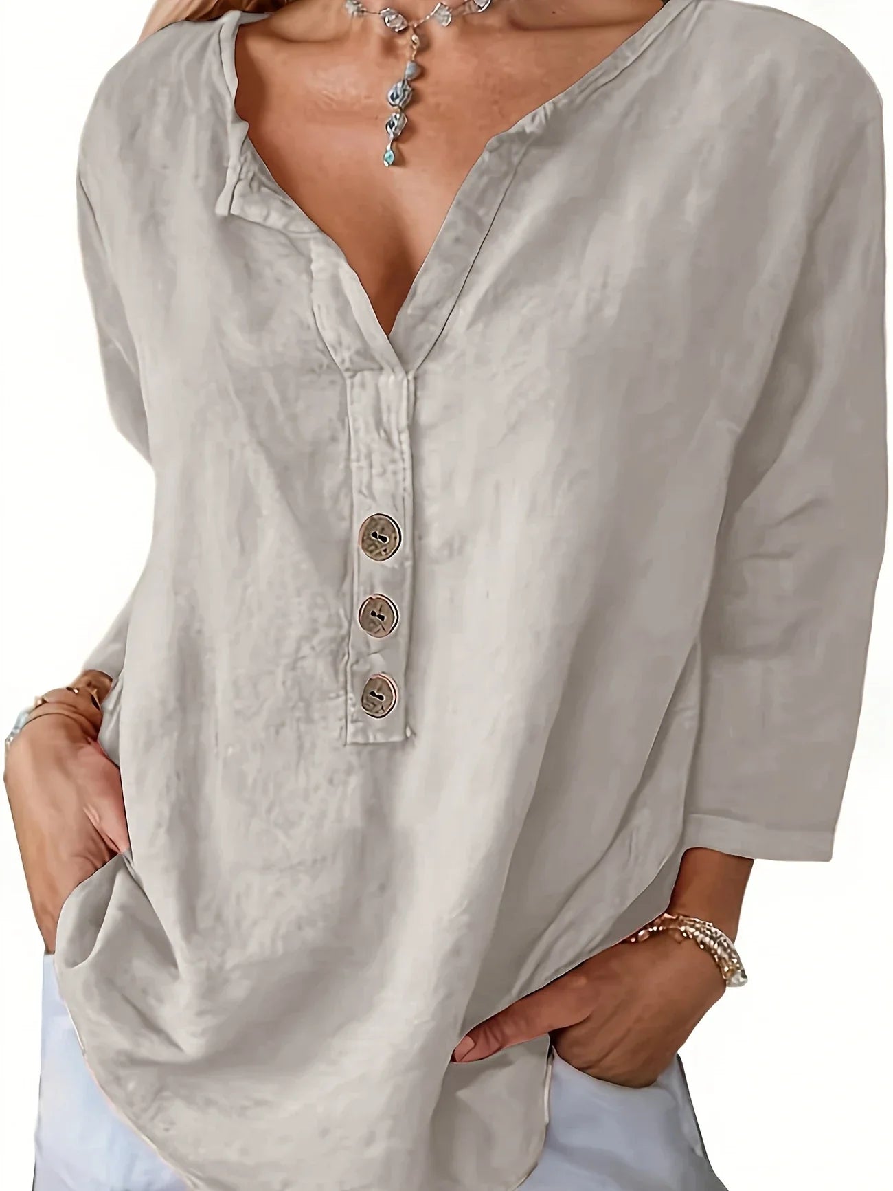 Blouse Décontractée à Col en V pour Femmes - Marie Montel