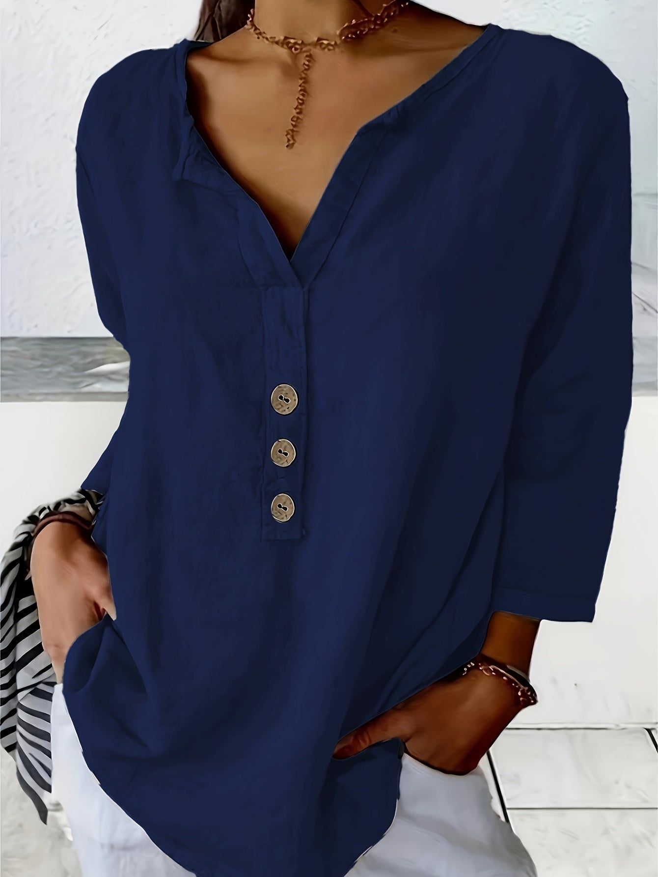 Blouse Décontractée à Col en V pour Femmes - Marie Montel