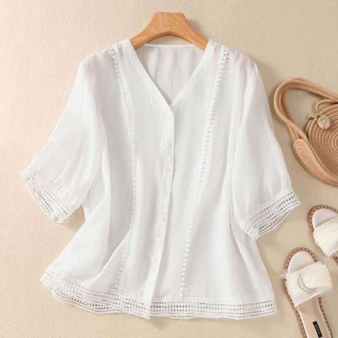 Blouse Élégante à Dentelle Boutonnée pour Femmes - Marie Montel
