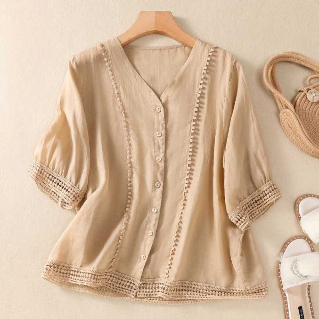 Blouse Élégante à Dentelle Boutonnée pour Femmes - Marie Montel