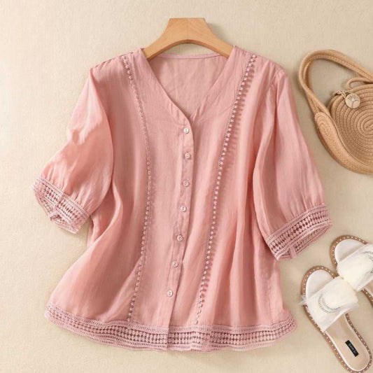 Blouse Élégante à Dentelle Boutonnée pour Femmes - Marie Montel