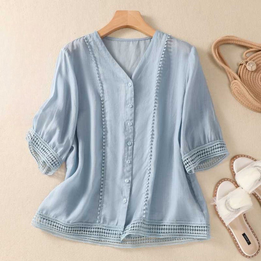 Blouse Élégante à Dentelle Boutonnée pour Femmes - Marie Montel