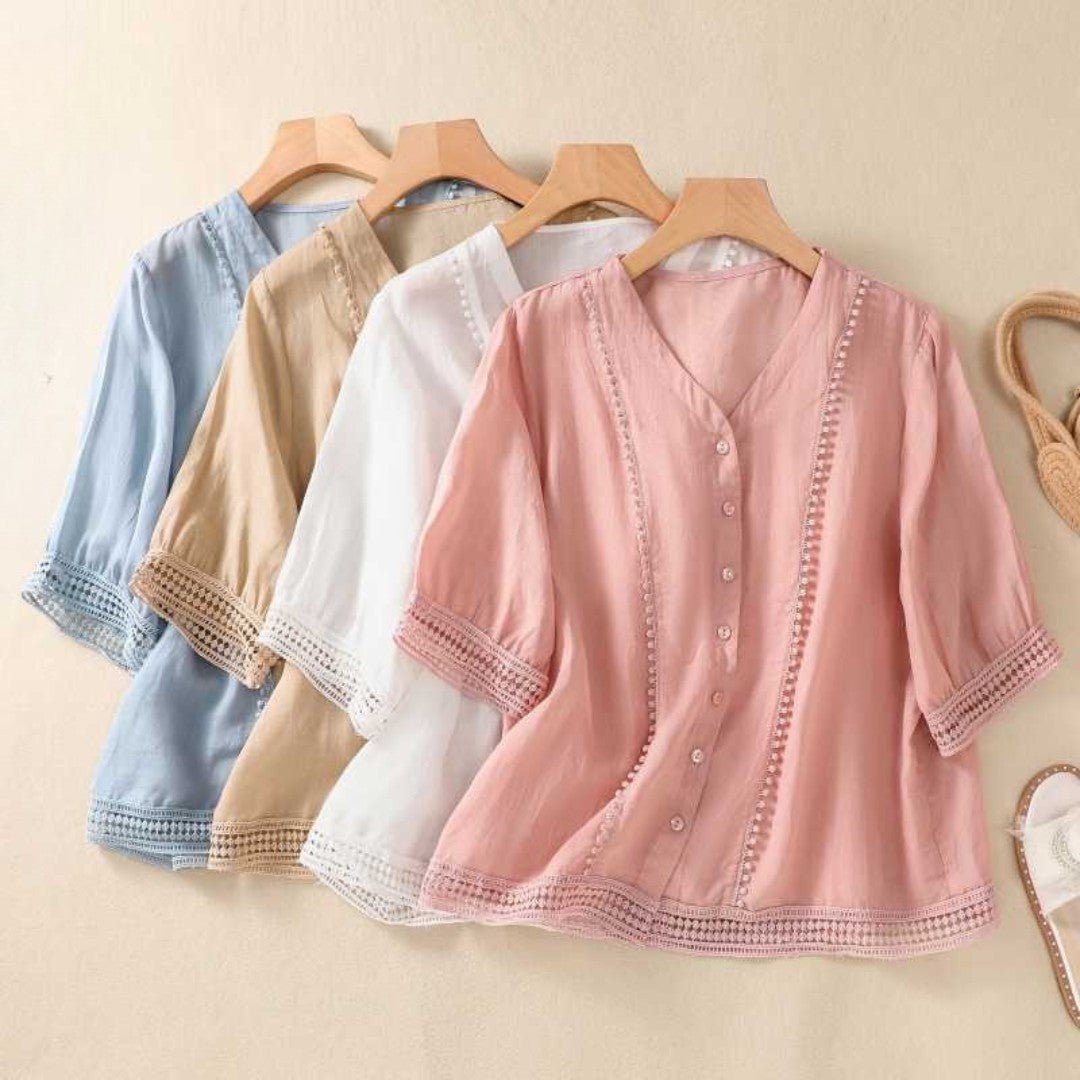 Blouse Élégante à Dentelle Boutonnée pour Femmes - Marie Montel