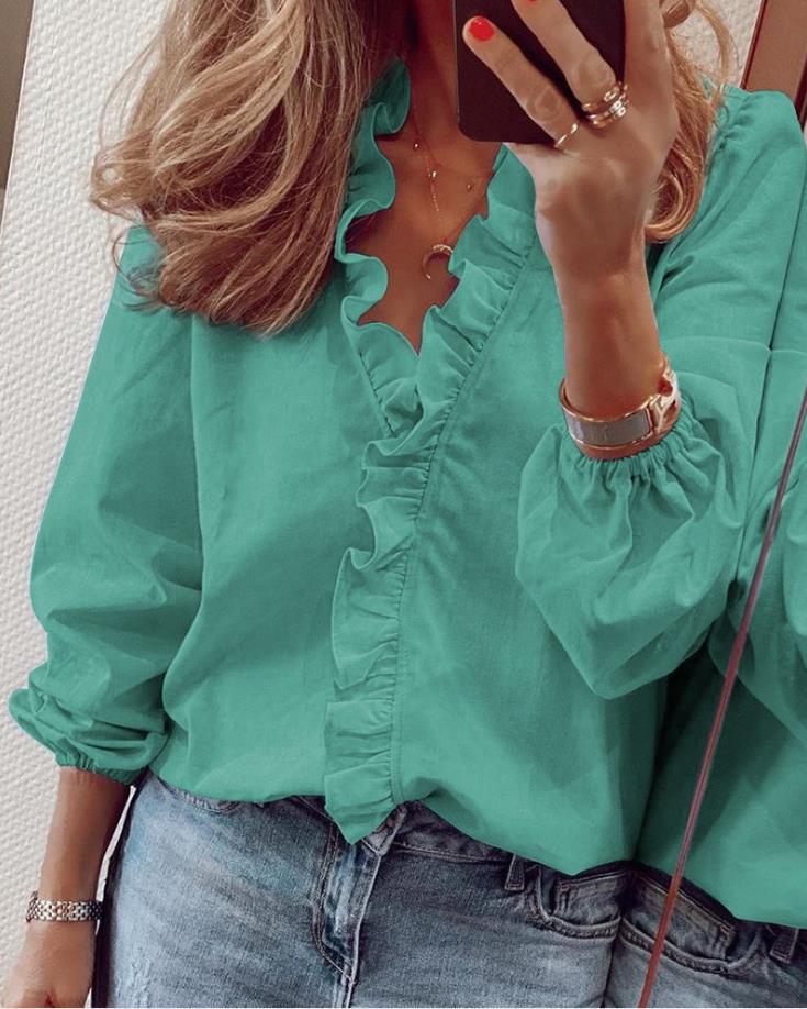 Blouse Élégante à Volants et Décolleté en V pour Femmes - Marie Montel