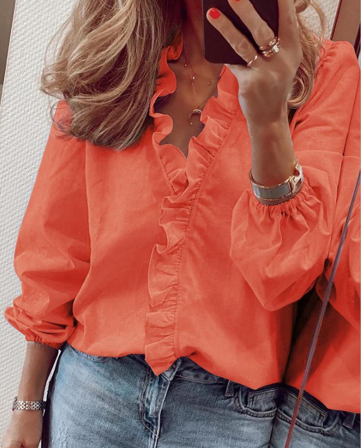 Blouse Élégante à Volants et Décolleté en V pour Femmes - Marie Montel