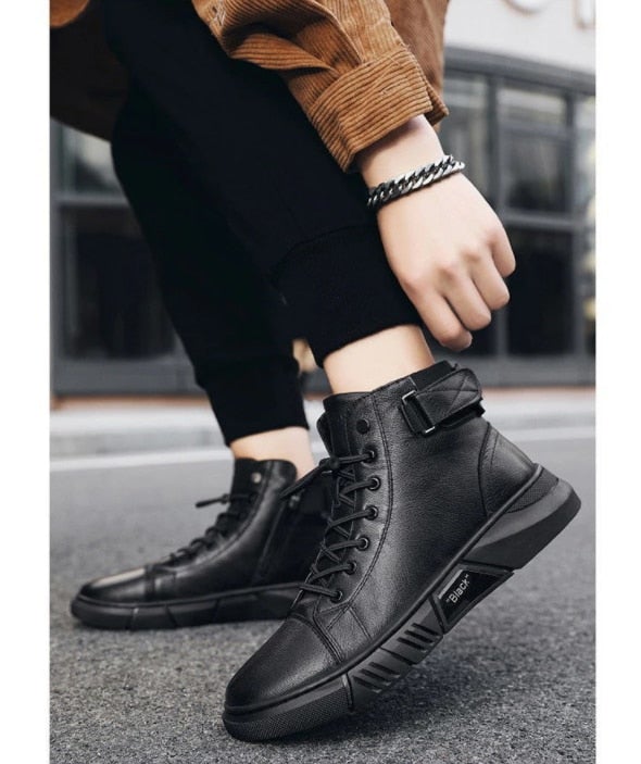 Bottes Martines en Cuir Noir pour Hommes - Marie Montel
