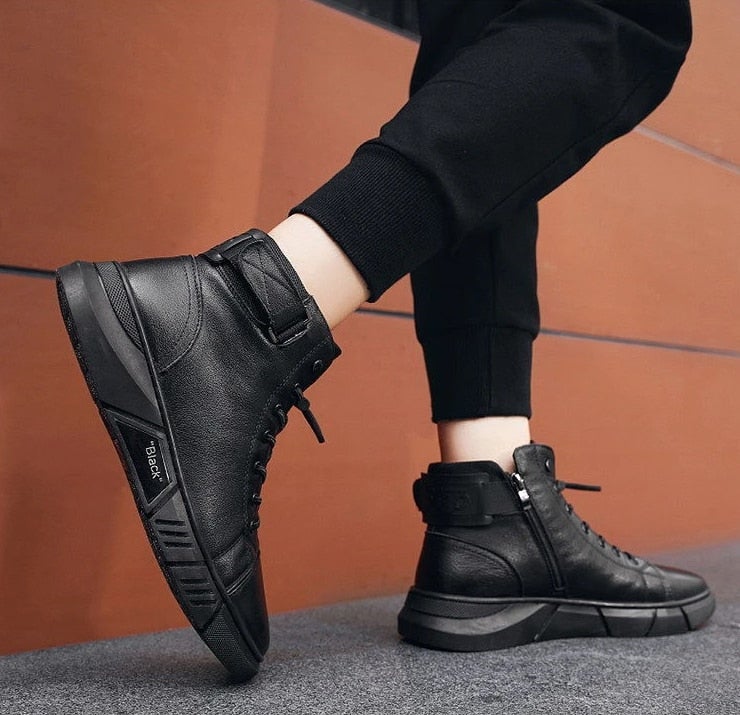 Bottes Martines en Cuir Noir pour Hommes - Marie Montel