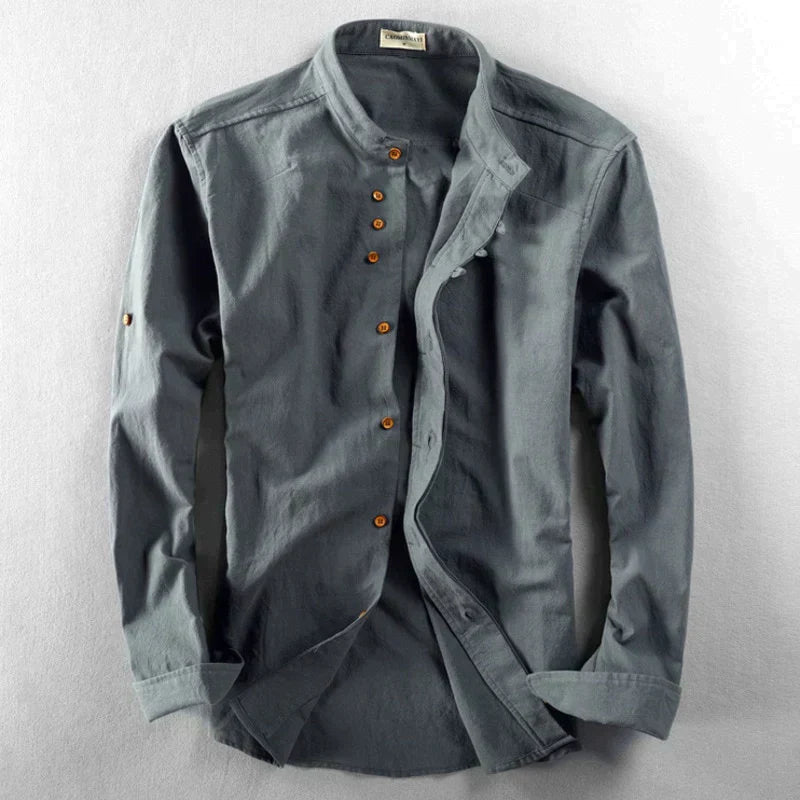 Chemise ajustée pour homme avec col montant et manches longues - Marie Montel