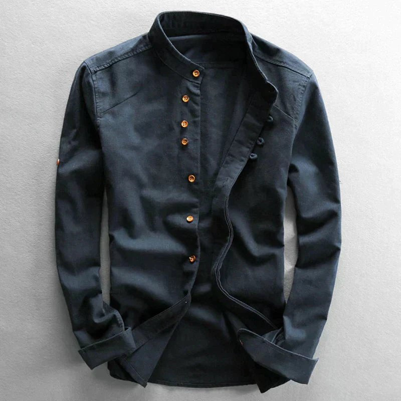 Chemise ajustée pour homme avec col montant et manches longues - Marie Montel