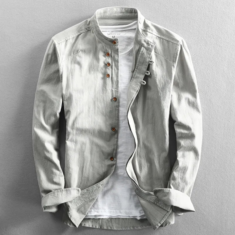 Chemise ajustée pour homme avec col montant et manches longues - Marie Montel