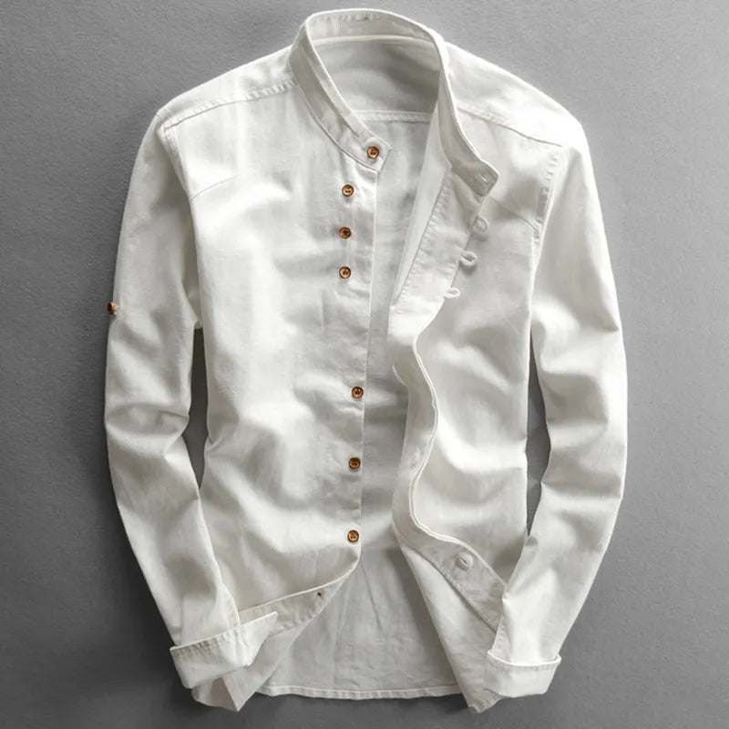 Chemise ajustée pour homme avec col montant et manches longues - Marie Montel
