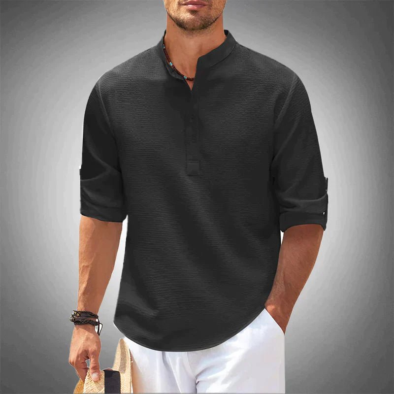 Chemise Décontractée à Col Mao et Manches Longues pour Hommes - Marie Montel