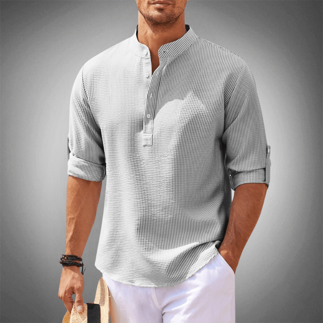 Chemise Décontractée à Col Mao et Manches Longues pour Hommes - Marie Montel