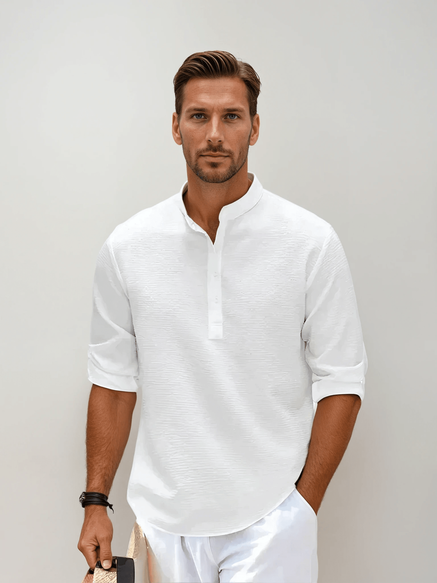 Chemise Décontractée à Col Mao et Manches Longues pour Hommes - Marie Montel