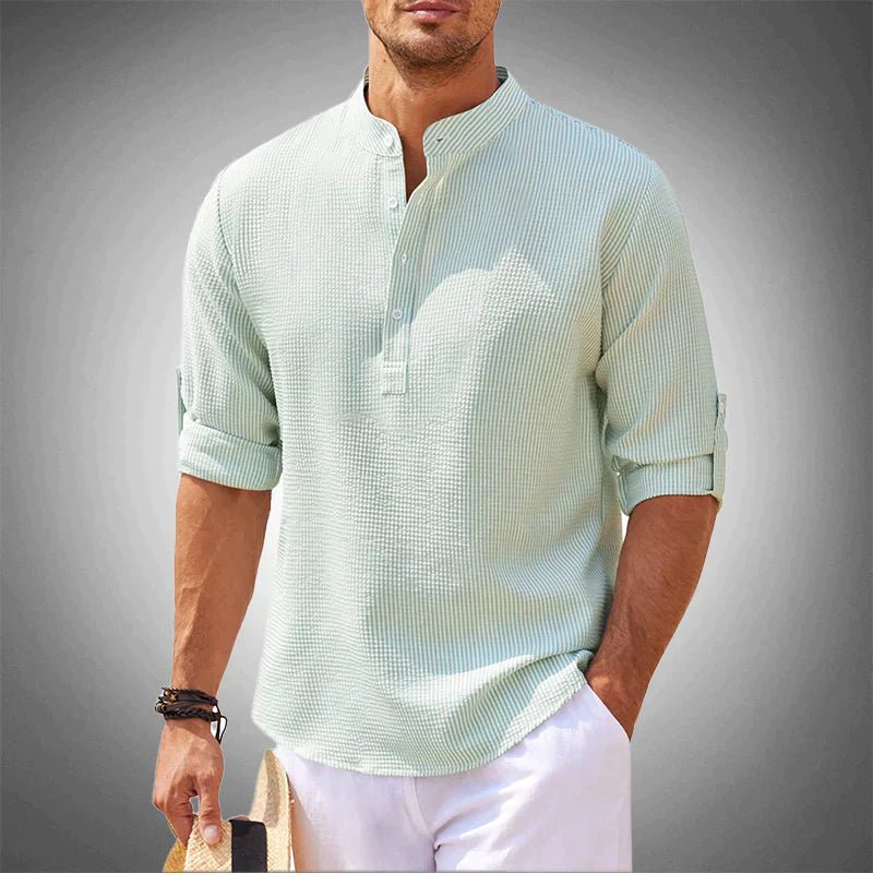 Chemise Décontractée à Col Mao et Manches Longues pour Hommes - Marie Montel