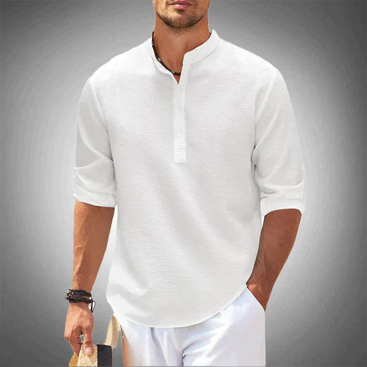 Chemise Décontractée à Col Mao et Manches Longues pour Hommes - Marie Montel