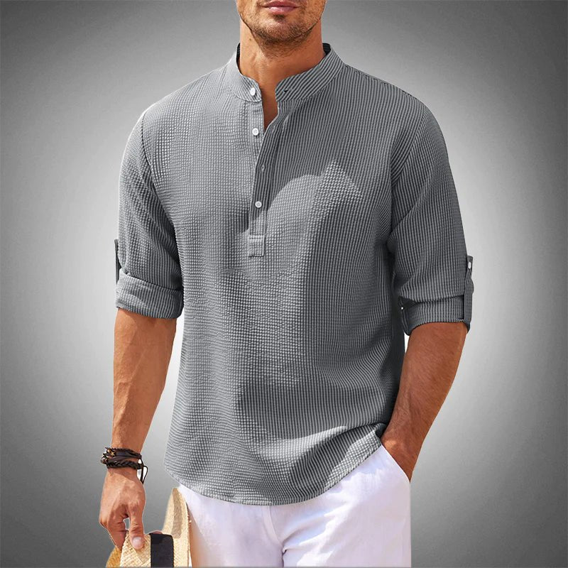 Chemise Décontractée à Col Mao et Manches Longues pour Hommes - Marie Montel