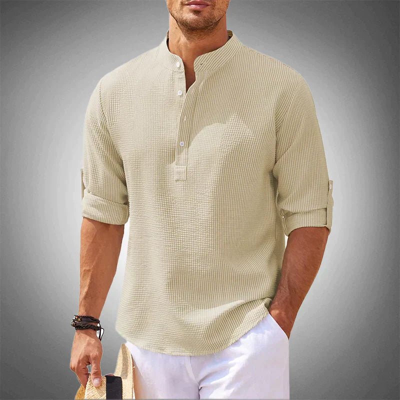 Chemise Décontractée à Col Mao et Manches Longues pour Hommes - Marie Montel