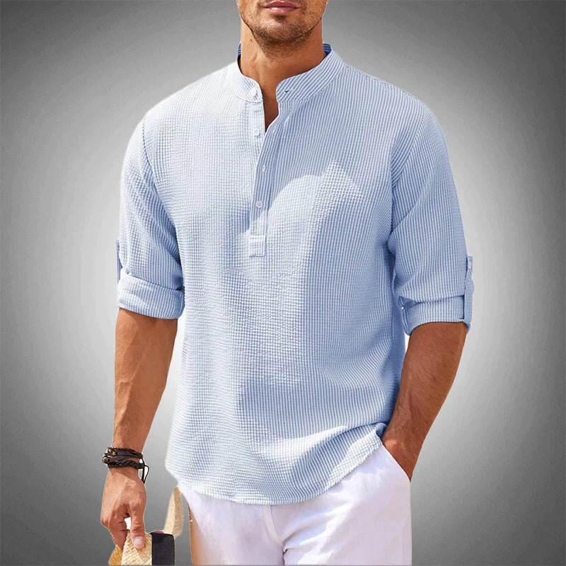 Chemise Décontractée à Col Mao et Manches Longues pour Hommes - Marie Montel