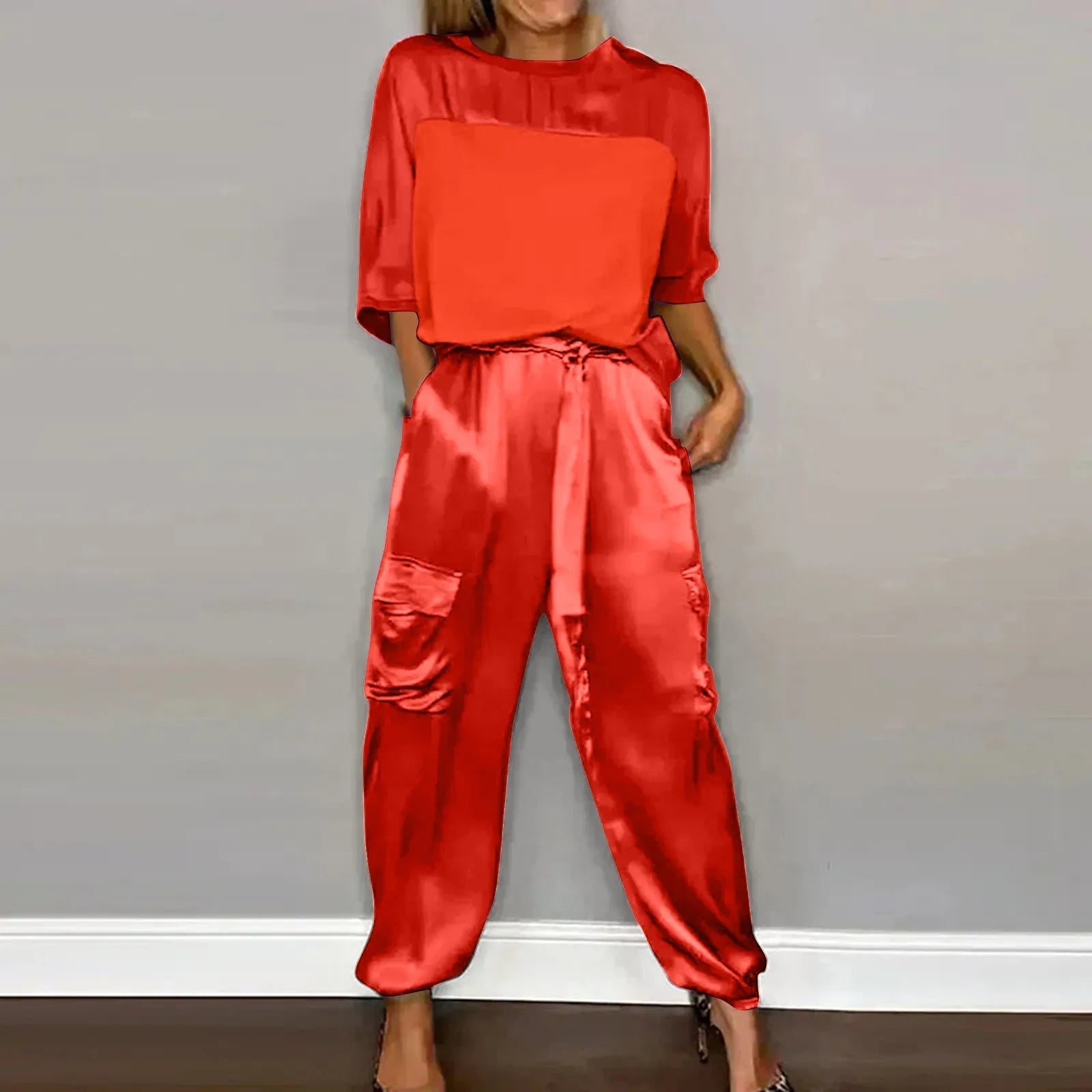 Chic Ensemble Satiné à Manches Courtes pour Femmes - Marie Montel