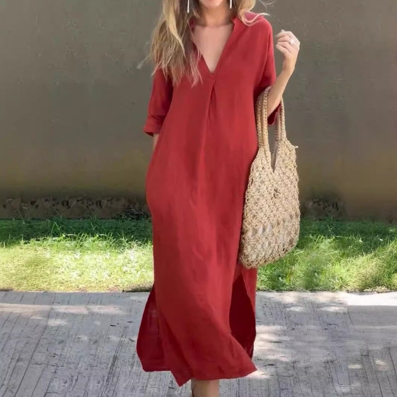 Robe longue à coupe ample avec manches courtes