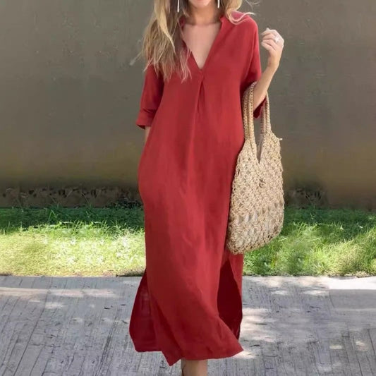 Robe longue à coupe ample avec manches courtes
