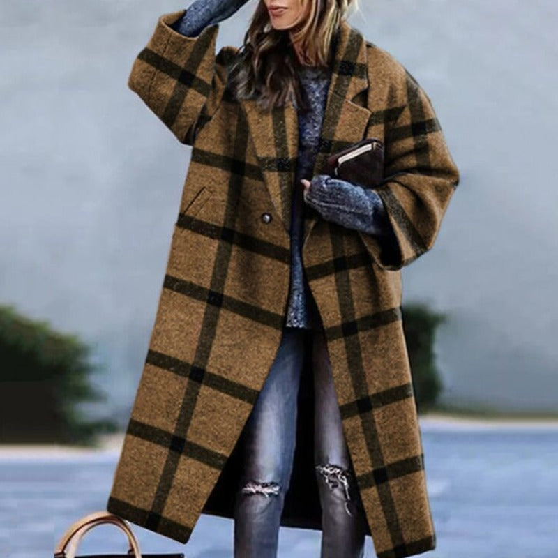 Élégant Manteau Long à Motifs pour Femmes