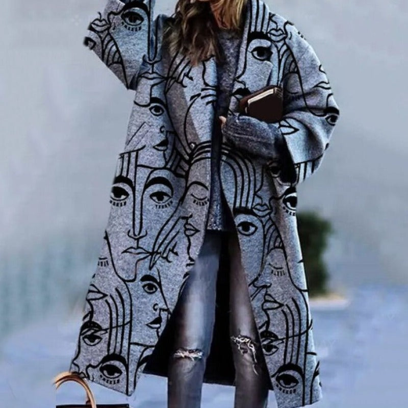 Élégant Manteau Long à Motifs pour Femmes