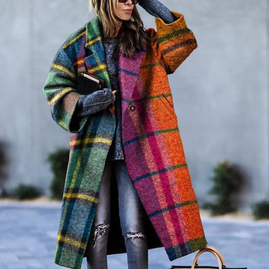 Élégant Manteau Long à Motifs pour Femmes